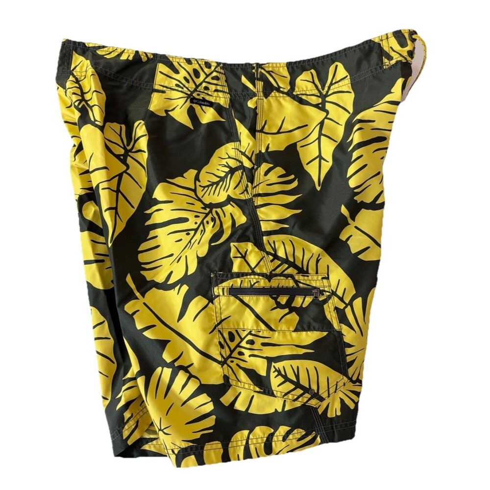 Columbia Men’s 42 Yellow Black Tropical Board Shorts Swim Trunks 11” Inseam